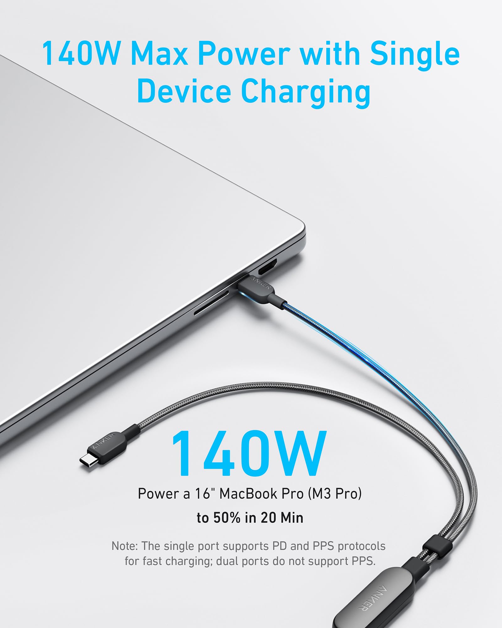 Anker 2-in-1 USB-C to USB-C Cable 4ft 140W | Black Anker 2-in-1 USB-C to USB-C Cable 4ft 140W | Black